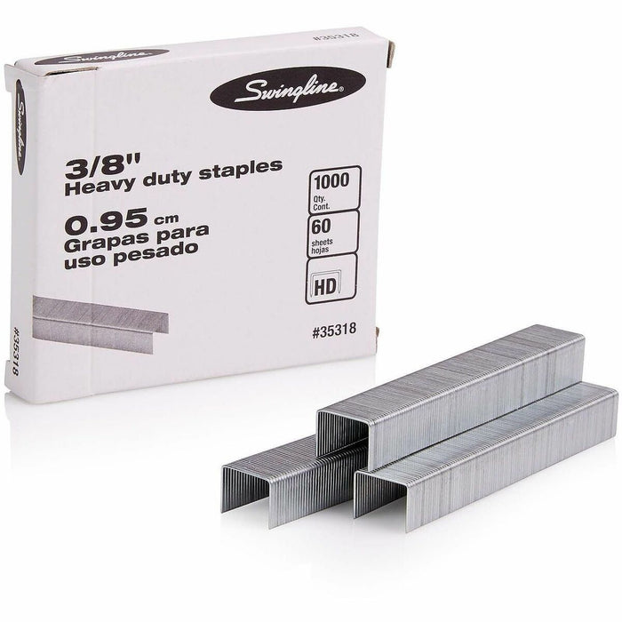 Swingline Premium Heavy-Duty Staples - Heavy Duty - 3/8" (9.52 mm) Leg - Holds 60 Sheet(s) - for Paper - Chisel Point - Silver - 100 Per Strip - 1000 / Box