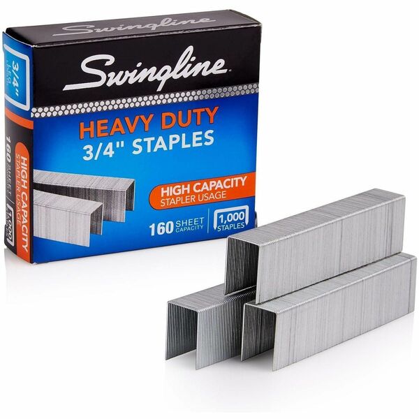 Swingline Premium Heavy-Duty Staples - Heavy Duty - 3/4" (19.05 mm) Leg - Holds 160 Sheet(s) - for Paper - Chisel Point - Silver - 100 Per Strip - 1000 / Box