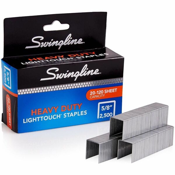 Swingline LightTouch Heavy-Duty Staples - Heavy Duty - 5/8" (15.88 mm) Leg - Holds 120 Sheet(s) - Heavy Duty, Chisel Point - 100 Per Strip - 2500 / Box