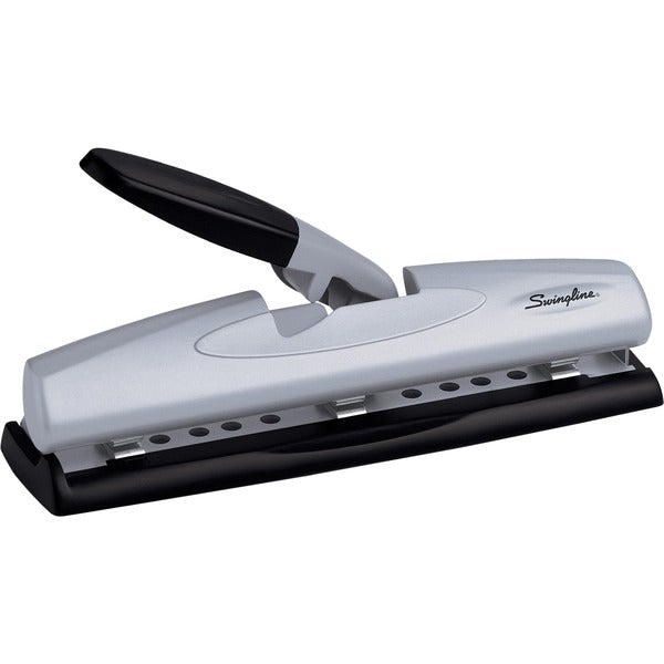 Swingline LightTouch&reg; Desktop Punch - 3 Punch Head(s) - 12 Sheet of 20lb Paper - 9/32" Punch Size - Black, Silver