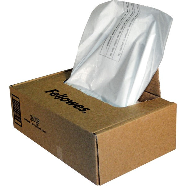 Fellowes Waste Bags for 425 and 485 Series Shredders - 143.85 L - 48" (1219.20 mm) Height x 44" (1117.60 mm) Width x 21" (533.40 mm) Depth - Plastic - Clear - 50 / Carton