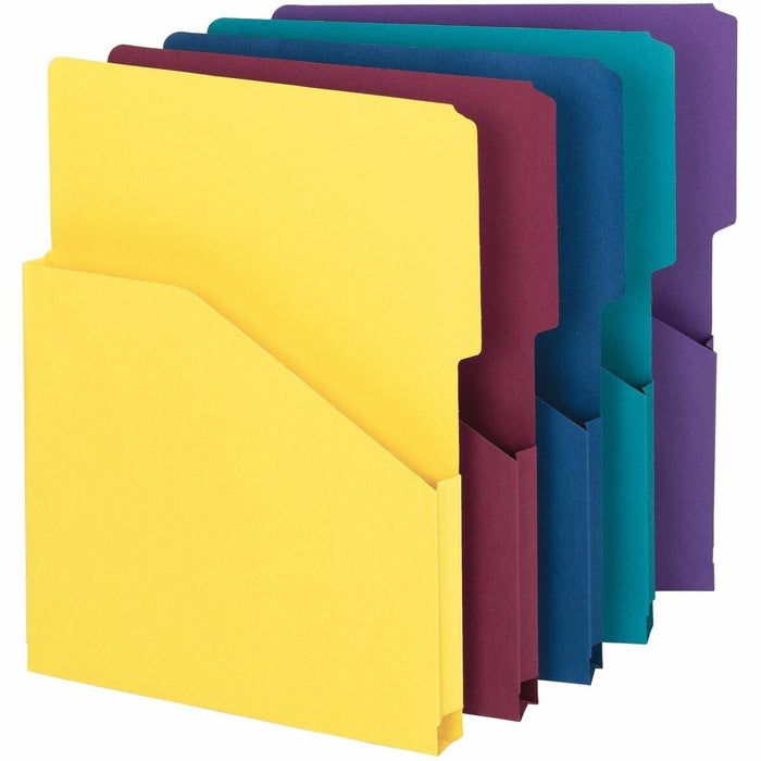 Smead Organized Up 2/5 Tab Cut Letter Recycled File Jacket - 8 1/2" (215.90 mm) x 11" (279.40 mm) - 1" (25.40 mm) Expansion - 11 pt. (3.87 mm) - Assorted - Unpunched - 10% Recycled - 5 / Pack