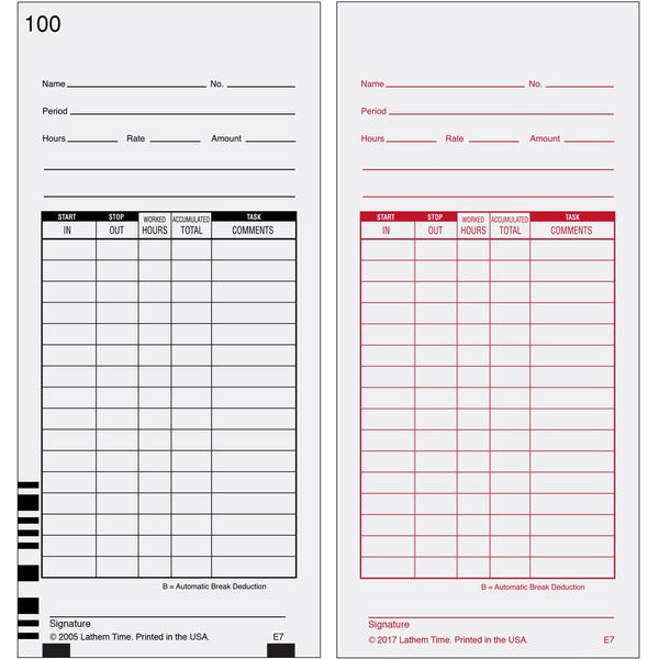 Lathem E7 - Timecards (Box of 1000) - White - Black, Red Print Color - 1000 / Box