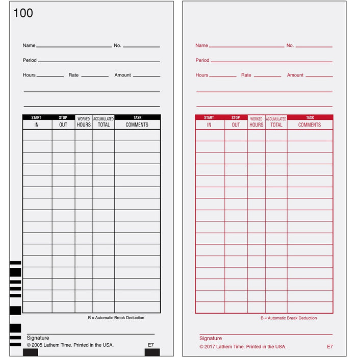 Lathem E7 - Timecards (Box of 1000) - White - Black, Red Print Color - Card Stock - 1000 / Box