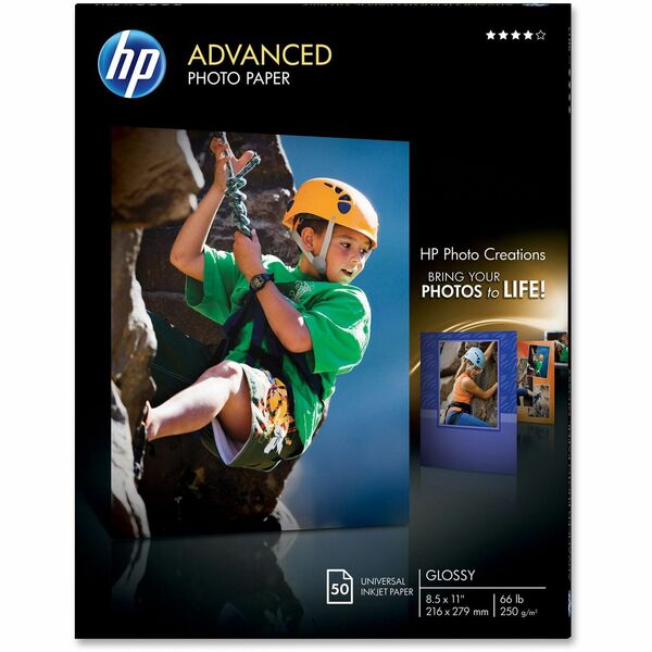 HP Advanced Glossy Photo Paper - Letter - 8 1/2" (215.90 mm) x 11" (279.40 mm) - 66 lb (29937.10 g) Basis Weight - Glossy - Water Resistant, Smear Resistant, Smudge Resistant, Quick Drying - White - 1 Pack