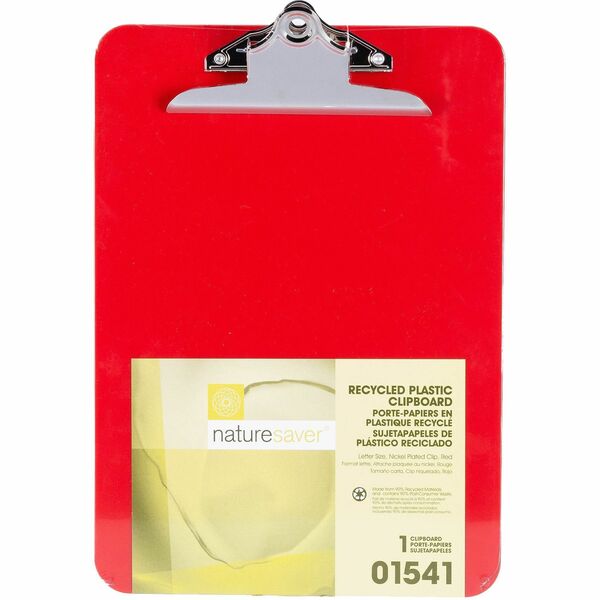 Nature Saver Recycled Plastic Clipboards - 1" Clip Capacity - 8 1/2" x 12" - Heavy Duty - Plastic - Red - 1 Each