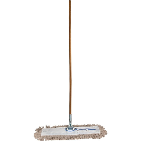 Genuine Joe Dust Mop Complete Combo - 24" (609.60 mm) Width Cotton Head - 60" (1524 mm) Length x 0.94" (23.81 mm) Diameter Wood Handle - Swivel Head, Lightweight, Chrome Plated, Absorbent, Rust Resistant, Reinforced, Refillable - 1 Each