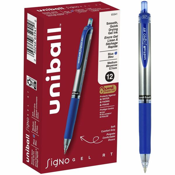 uniball&trade; SigNo RT Gel Ink Pens - 0.7 mm (0.03") Medium Pen Point - Refillable - Retractable - Blue Ink - Gel-based - 1 Each