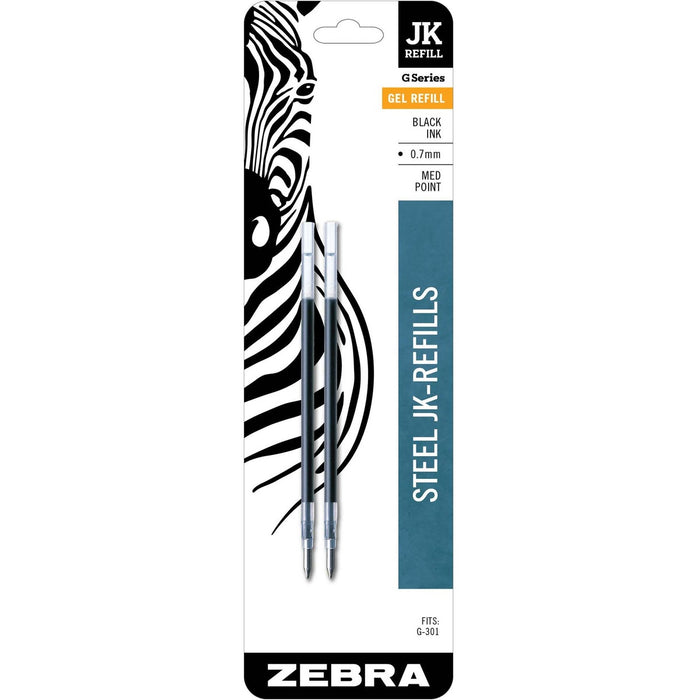Zebra Pen G-301 JK Gel Stainless Steel Pen Refill - 0.7 mm (0.03") , Medium Point - Black Ink - Acid-free - 2 / Pack