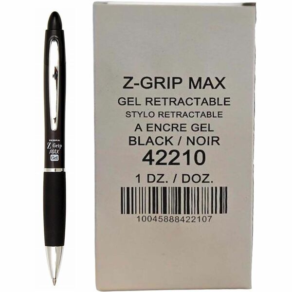 Zebra Pen Z-Grip MAX Gel Retractable Pens - 0.7 mm (0.03") Medium Pen Point - Retractable - Black Ink - Gel-based - Black Barrel - 1.0 Each