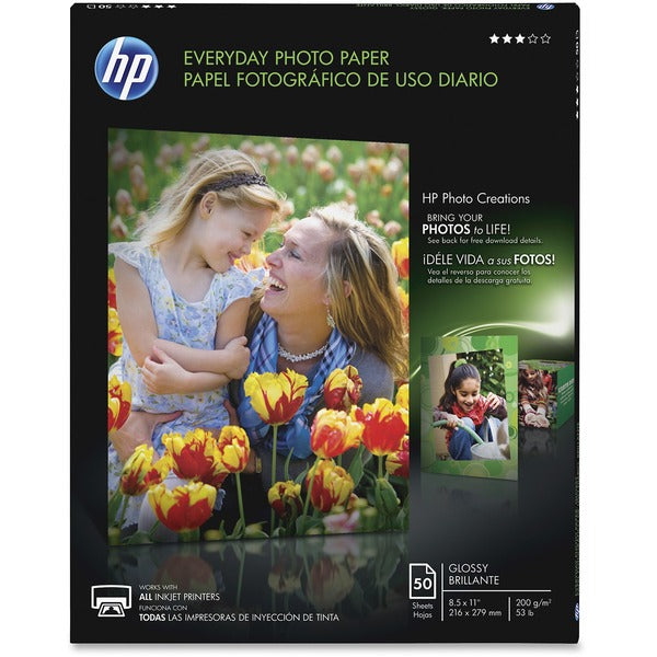 HP Everyday Photo Paper - Letter - 8 1/2" (215.90 mm) x 11" (279.40 mm) - Semi-gloss - 50 / Pack