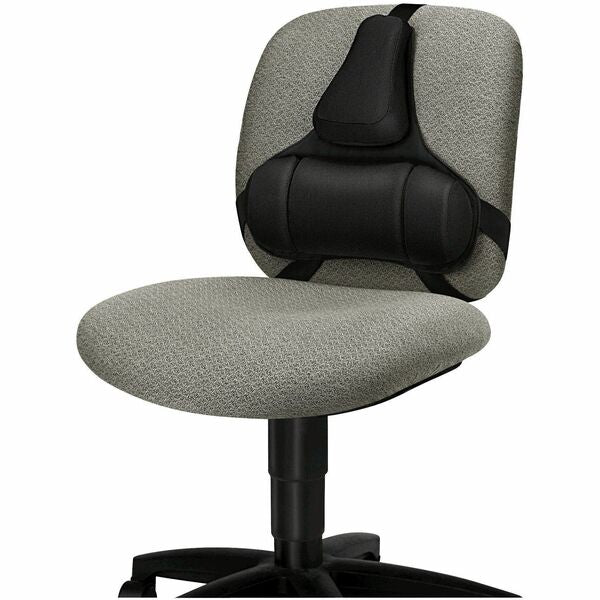 Fellowes Professional Series Back Support with Microban&reg; Protection - Strap Mount - Black - Fabric, Memory Foam - 1 Each