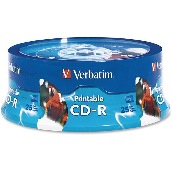 Verbatim CD-R 700MB 52X White Inkjet Printable, Hub Printable - 25pk Branded Spindle - Printable - Inkjet Print Technology