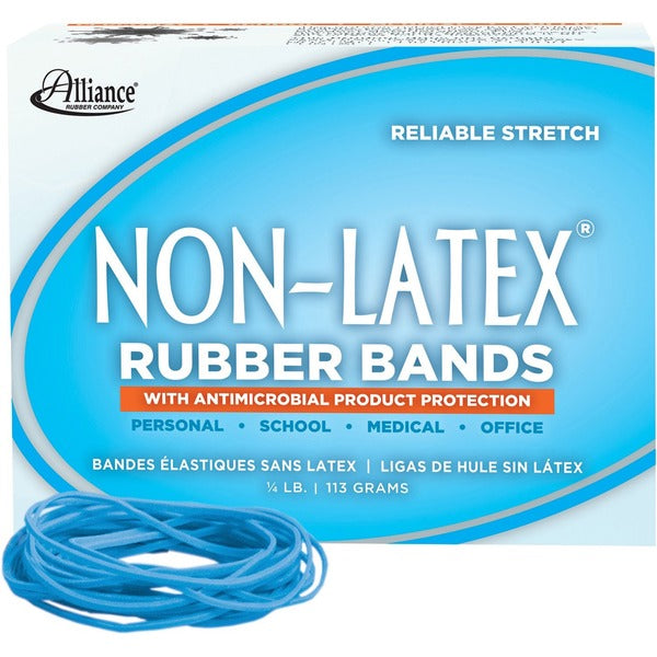 Alliance Rubber Rubber Bands with Antimicrobial Product Protection - Size: #19 - 3.50" (88.90 mm) Width x 63 mil (1.60 mm) Thickness - 0.25 lb/in - Latex-free, Antimicrobial, Stretchable - Synthetic Rubber - Cyan Blue - 360 / Box