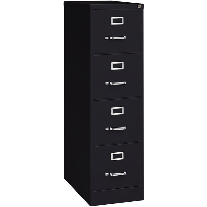 Lorell Fortress Series 26-1/2" Commercial-Grade Vertical File Cabinet - 15" (38.10 cm) Width x 26.50" (67.31 cm) Depth x 52" (132.08 cm) Height - 4 x Drawer(s) for File - Letter - Vertical - Security Lock, Ball-bearing Suspension, Heavy Duty - Black - Ste