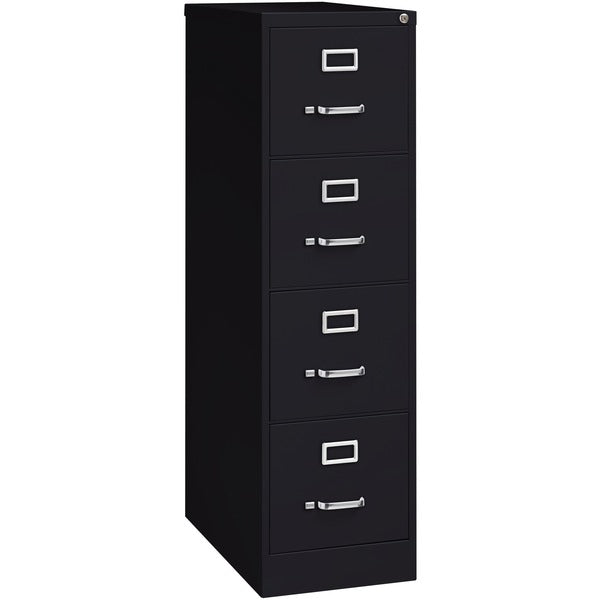 Lorell Fortress Series 26-1/2" Commercial-Grade Vertical File Cabinet - 15" (38.10 cm) Width x 26.50" (67.31 cm) Depth x 52" (132.08 cm) Height - 4 x Drawer(s) for File - Letter - Vertical - Security Lock, Ball-bearing Suspension, Heavy Duty - Black - Ste