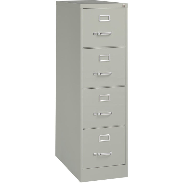 Lorell Fortress Series 26-1/2" Commercial-Grade Vertical File Cabinet - 15" (38.10 cm) Width x 26.50" (67.31 cm) Depth x 52" (132.08 cm) Height - 4 x Drawer(s) for File - Letter - Vertical - Security Lock, Ball-bearing Suspension, Heavy Duty - Light Gray
