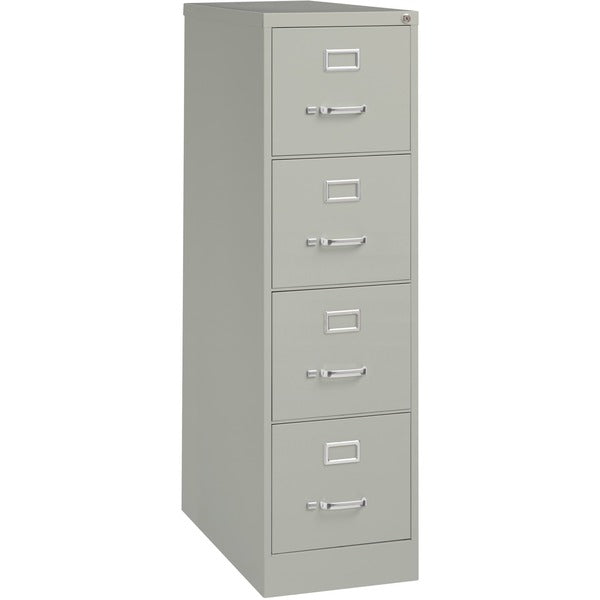 Lorell Fortress Series 26-1/2" Commercial-Grade Vertical File Cabinet - 15" (38.10 cm) Width x 26.50" (67.31 cm) Depth x 52" (132.08 cm) Height - 4 x Drawer(s) for File - Letter - Vertical - Security Lock, Ball-bearing Suspension, Heavy Duty - Light Gray
