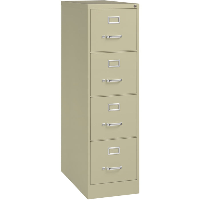 Lorell Fortress Series 26-1/2" Commercial-Grade Vertical File Cabinet - 15" (38.10 cm) Width x 26.50" (67.31 cm) Depth x 52" (132.08 cm) Height - 4 x Drawer(s) for File - Letter - Vertical - Security Lock, Ball-bearing Suspension, Heavy Duty - Putty - Ste