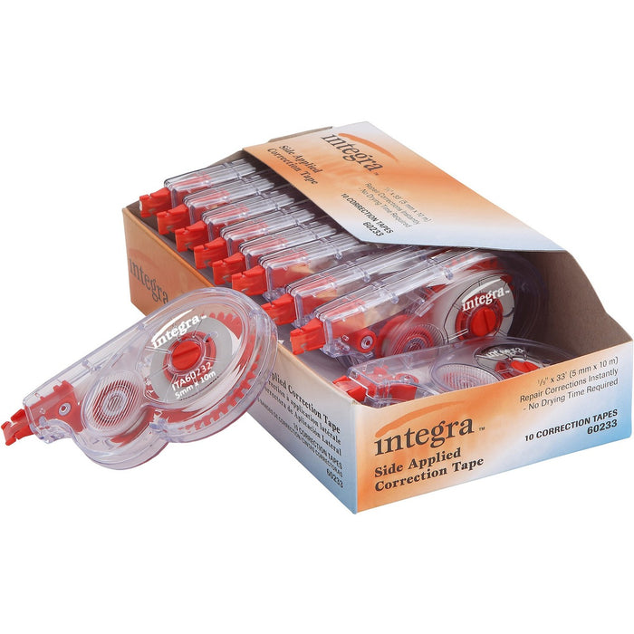 Integra Side-Apply Correction Tape - 0.20" (5.08 mm) Tape Width x 32.8 ft (10 m) Tape Length - Smoke Dispenser - Tear Resistant - Smoke - 10 / Pack