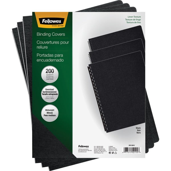 Fellowes Expressions Oversize Linen Presentation Covers - 11.3" Height x 8.8" Width x 0.1" Depth - 8 3/4" x 11 1/4" Sheet - Black - Linen - 200 / Pack