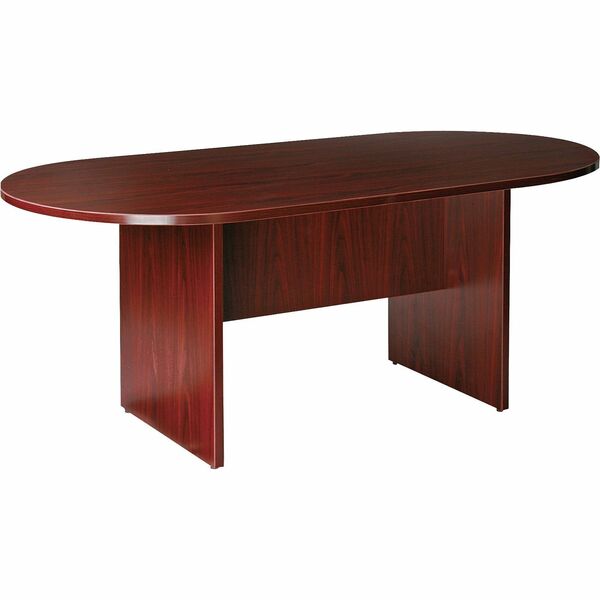 Lorell Essentials Oval Conference Table - Laminated Oval Top - Slab Base - 36" Table Top Length x 72" Table Top Width x 1.3" Table Top Thickness - 29.5" Height - Assembly Required - Mahogany - 1 Each