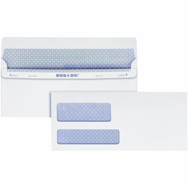 Quality Park No. 9 Double Window Envelopes with Tamper-Evident Seal - Double Window - #9 - 3 7/8" (98.30 mm) Width x 8 7/8" (225.30 mm) Length - 24 lb (10886.22 g) - Self-sealing - White - 500 / Box