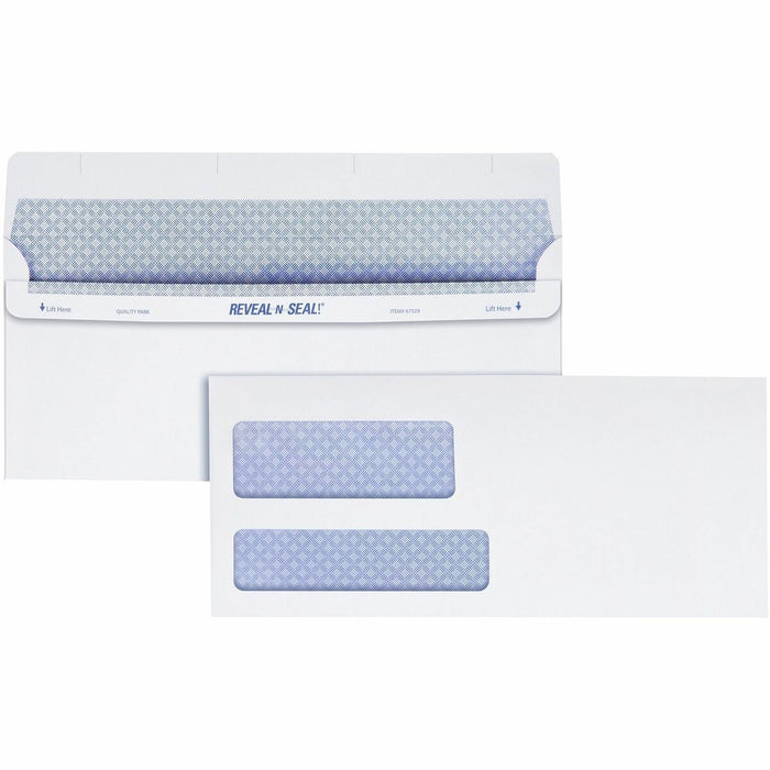 Quality Park No. 9 Double Window Envelopes with Tamper-Evident Seal - Double Window - #9 - 3 7/8" (98.30 mm) Width x 8 7/8" (225.30 mm) Length - 24 lb (10886.22 g) - Self-sealing - White - 500 / Box