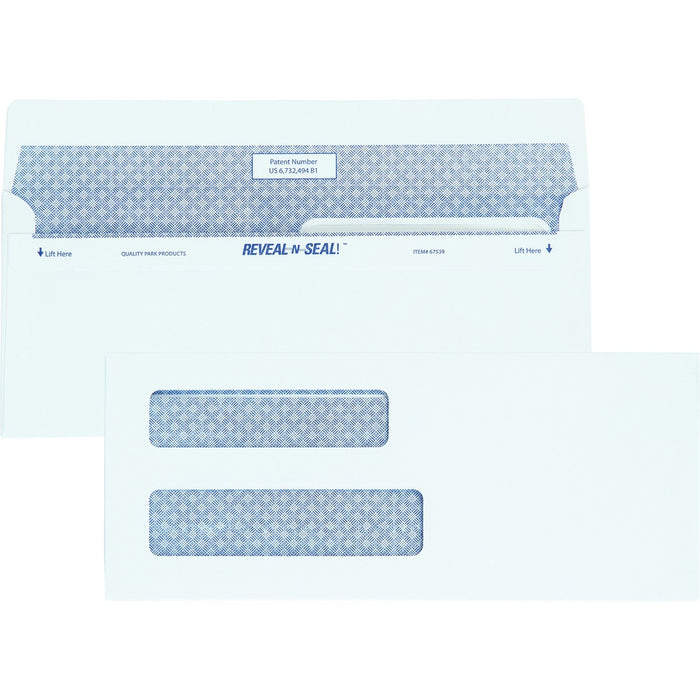Quality Park No. 8 5/8 Double-Window Security Envelopes with Reveal-N-Seal&reg; Self-Seal Closure - Double Window - #8 5/8 - 3 5/8" (91.95 mm) Width x 8 5/8" (218.95 mm) Length - 24 lb (10886.22 g) - Self-sealing - White - 500 / Box