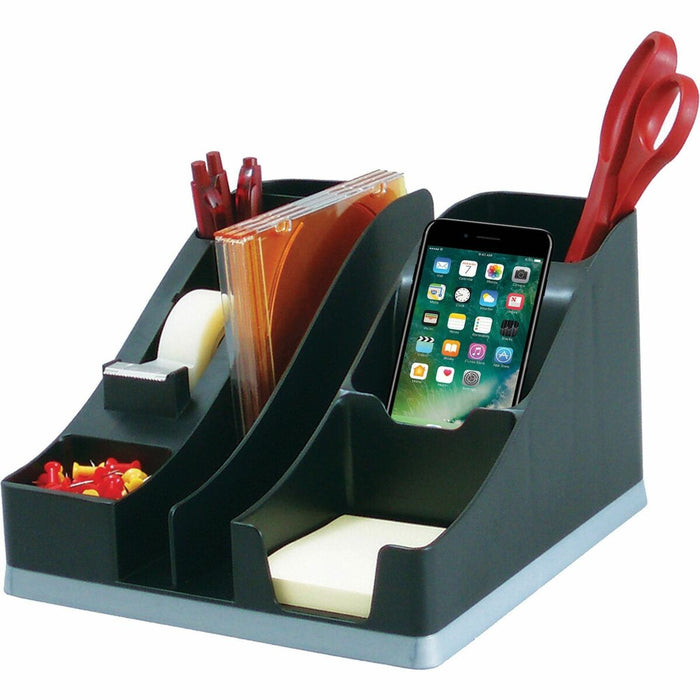 Deflecto Silouettes All-in-One Caddy - 6 Compartment(s) - 5.2" (131.76 mm) Height x 8.1" (206.38 mm) Width x 9.1" (231.77 mm) Depth - Desktop - Cable Management, Removable Divider - Silver - 1 Each
