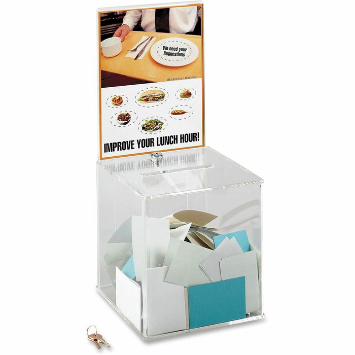 Safco Customizable Locking Acrylic Collection Box - Compartment Size : 5.75" (146.05 mm) x 0.50" (12.70 mm) - 21" (533.40 mm) Height x 9.3" (234.95 mm) Width x 9.3" (234.95 mm) Depth - Lockable - Clear - Acrylic - 1 Each
