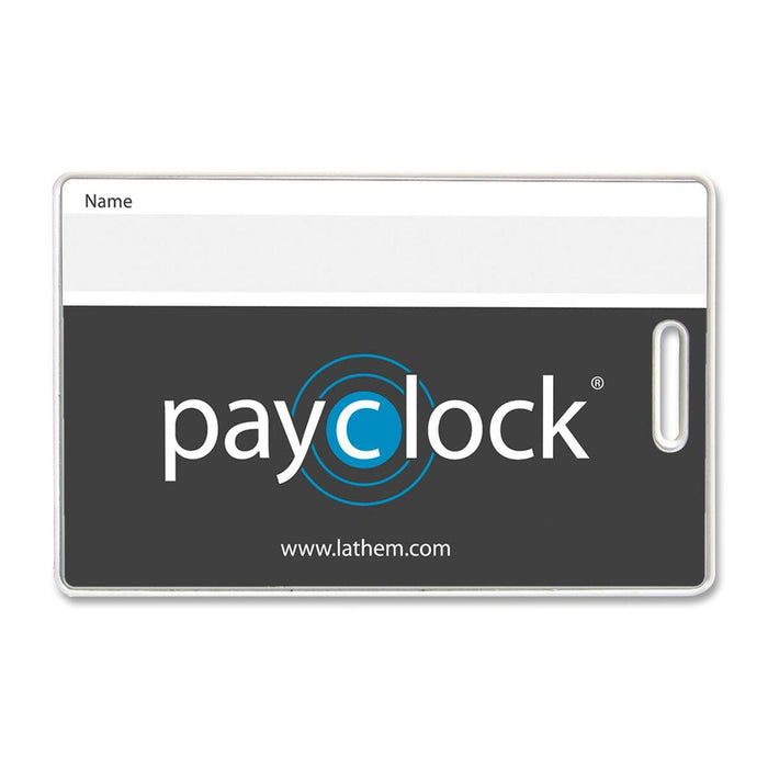 Lathem Payclock Express System Badge - English - Print/Message "PayClock" - Rectangular Shape - Indoor - White - 15 / Pack
