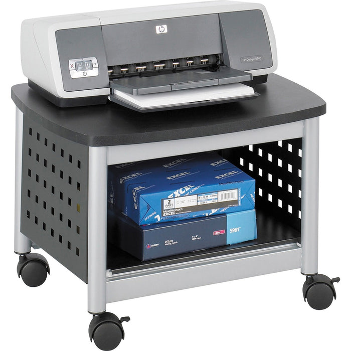 Safco Scoot Underdesk Printer Stand - 100 lb (45359.24 g) Load Capacity - 14.50" (368.30 mm) Height x 20.25" (514.35 mm) Width x 16.50" (419.10 mm) Depth - Floor - Powder Coated Black - Steel, Particleboard - Black, Silver
