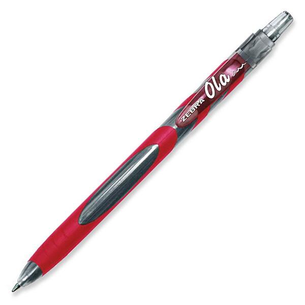 Zebra Pen OLA Ballpoint Pen - 1 mm (0.04") Medium Pen Point - Retractable - Red Ink - Red Rubber Barrel - 12 / Box