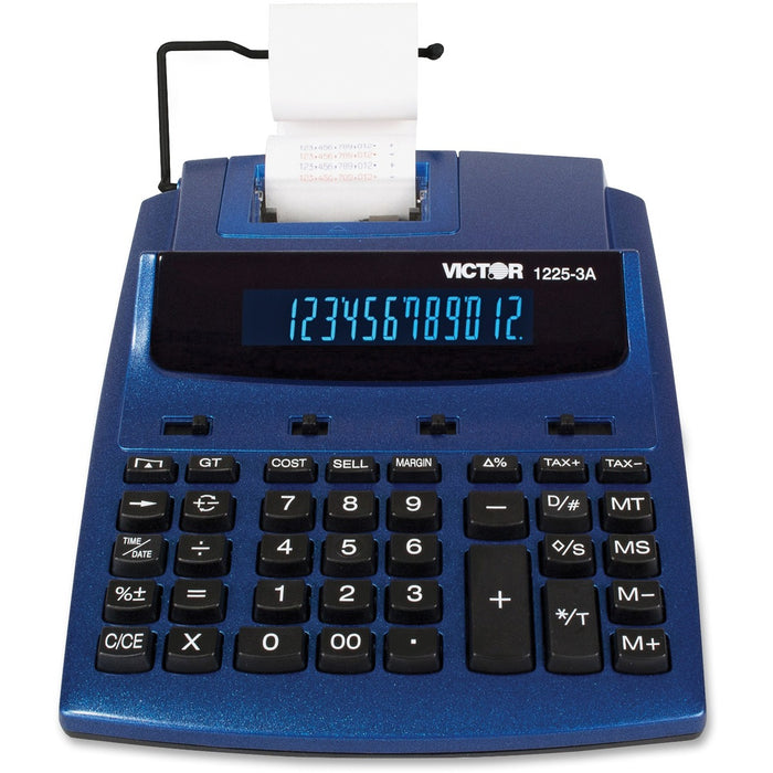 Victor Commercial Desktop Printing Calculator - Dual Color Print - 3 lps - Extra Large Display, Clock, Date, Big Display, Independent Memory - 0.75" (19 mm) - 12 Digits - LCD - AC Supply/Power Adapter Powered - 4 x AA - 2.5" (63.50 mm) Height x 7.8" (196.