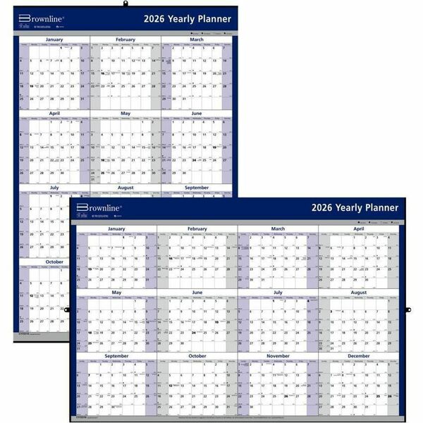 Brownline Reversable Yearly Wall Calendar, 24" x 36" , English - Yearly - 12 Month - January 2026 to December 2026 - 1 Year Single Page Layout - 36" (914.40 mm) x 24" (609.60 mm) Sheet Size - Wall Mount - White, Blue - Paper, Metal - Eyelet, Printed - 1 E