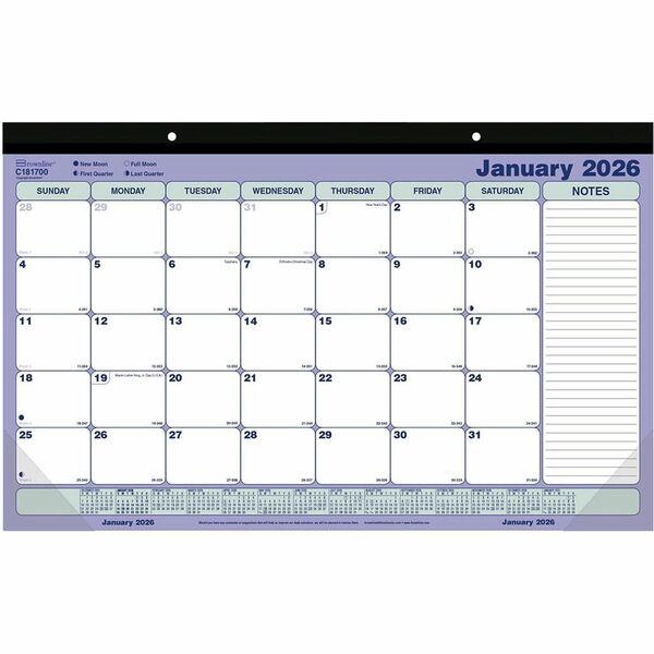 Blueline Monthly Desk Pad Calendar, 17-3/4" x 10-7/8" , English - Brownline&reg; Monthly Desk/Wall Calendar 17-3/4" x 10-7/8" English