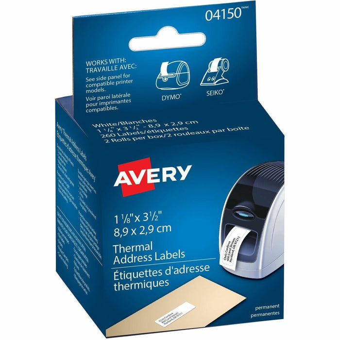 Avery Thermal Label Printer 1 1/8x3 1/2" Mailing Label - 1 1/8" Width x 3 1/2" Length - 130/Roll - White