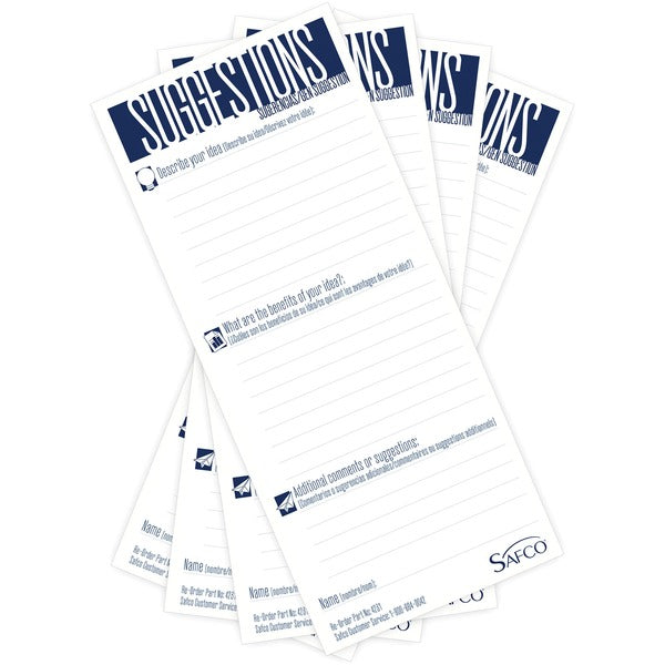 Safco Suggestion Box Card Refills - 3 1/2" (8.9 cm) x 8" (20.3 cm) Sheet Size - White - White Sheet(s) - 25 / Pack