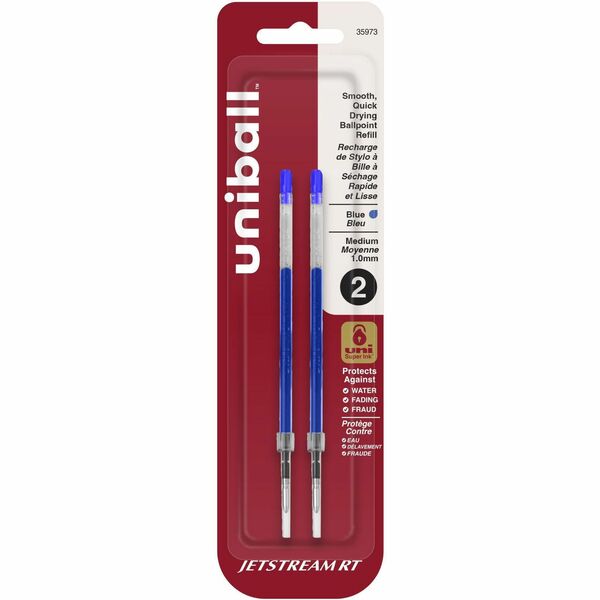 uniball&trade; Jetstream RT Ballpoint Pen Refills - 1 mm (0.04") , Medium Point - Blue Ink - Super Ink, Water Resistant Ink, Fade Resistant, Fraud Resistant - 2 / Pack