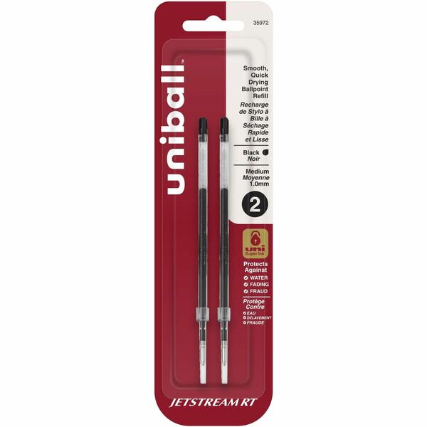 uniball&trade; Jetstream RT Ballpoint Pen Refills - 1 mm (0.04") , Medium Point - Black Ink - Super Ink, Water Resistant Ink, Fade Resistant, Fraud Resistant - 2 / Pack