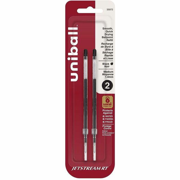 uniball Jetstream RT Ballpoint Pen Refills - 1 mm (0.04") , Medium Point - Black Ink - Super Ink, Water Resistant Ink, Fade Resistant, Fraud Resistant - 2 / Pack