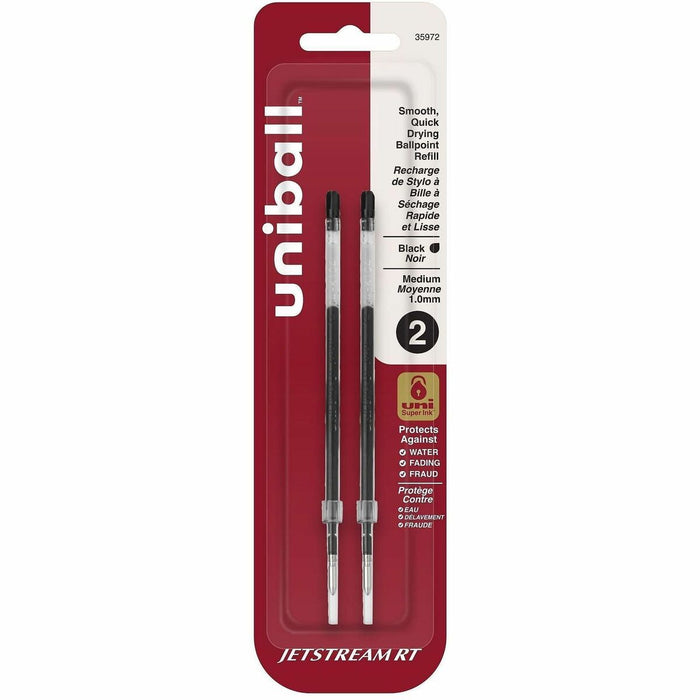 uniball Jetstream RT Ballpoint Pen Refills - 1 mm (0.04") , Medium Point - Black Ink - Super Ink, Water Resistant Ink, Fade Resistant, Fraud Resistant - 2 / Pack