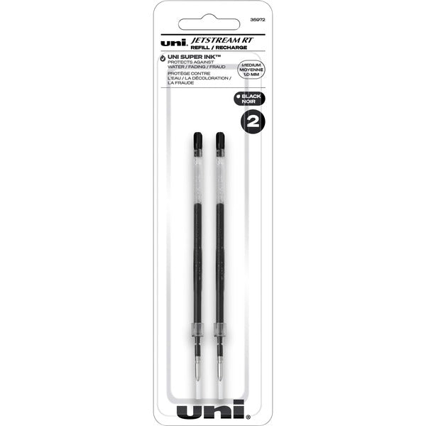 uni&reg; Jetstream RT Ballpoint Pen Refills - 1 mm, Medium Point - Black Ink - Super Ink, Water Resistant Ink, Fade Resistant, Fraud Resistant - 2 / Pack