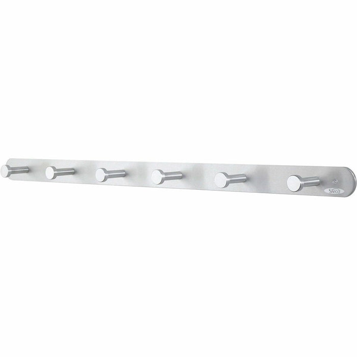 Safco Nail Head Coat Hook - 6 Hooks - 60 lb (27215.54 g) Capacity - 2" (50.80 mm) Height x 36" (914.40 mm) Width - 1" (25.40 mm) Size - for Garment - Aluminum, Steel - Silver - 1 Each