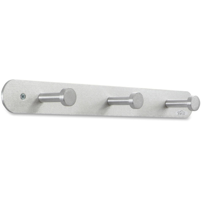 Safco Nail Head Coat Hook - 3 Hooks - 30 lb (13607.77 g) Capacity - 2" (50.80 mm) Height x 18" (457.20 mm) Width - 1" (25.40 mm) Size - for Garment - Aluminum - Silver - 1 Each