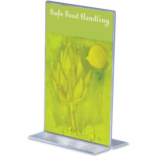 Deflecto Stand-Up Sign Holder - 6" (152.40 mm) Height x 4" (101.60 mm) Width - Plastic - Clear - 1 Each