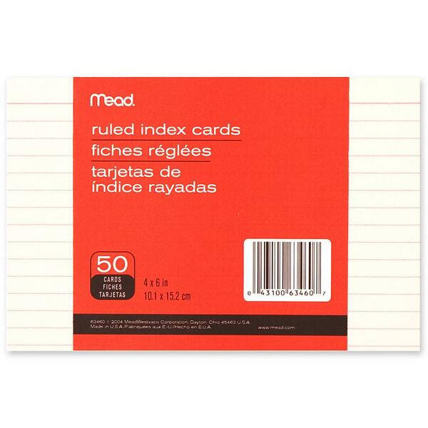 Mead Ruled Index Cards - 6" (152.40 mm) Width x 4" (101.60 mm) Length - Ruled - 50 / Pack