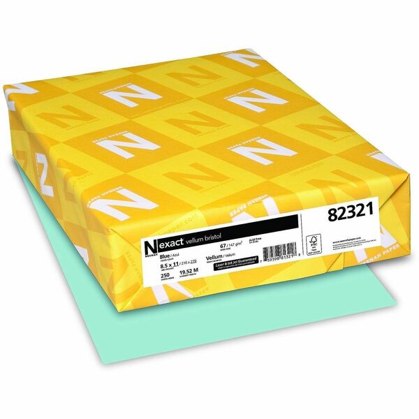 Wausau Paper Exact Bristol Cover Stock - 92 Brightness - Letter - 8 1/2" (215.90 mm) x 11" (279.40 mm) - 67 lb (30390.69 g) Basis Weight - Vellum - Acid-free, Chlorine-free, Durable, Heavyweight, Quick Drying - Blue - 250 / Pack