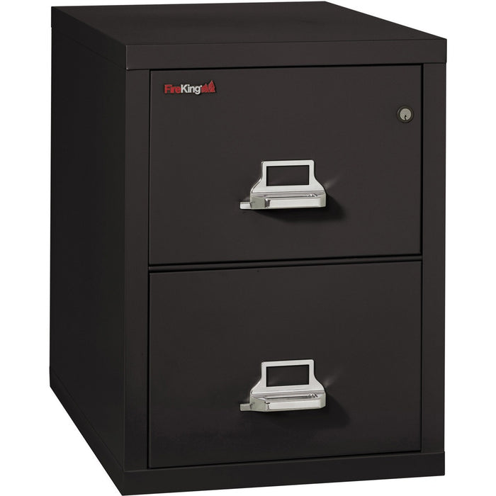 FireKing Insulated Two-Drawer Vertical File - 20.75" (52.71 cm) Width x 31.50" (80.01 cm) Depth x 27.75" (70.48 cm) Height - 2 x Drawer(s) for File - Legal - Vertical - Drill Resistant, Scratch Resistant, Pick Resistant Lock, Fire Proof - Black - Chrome -